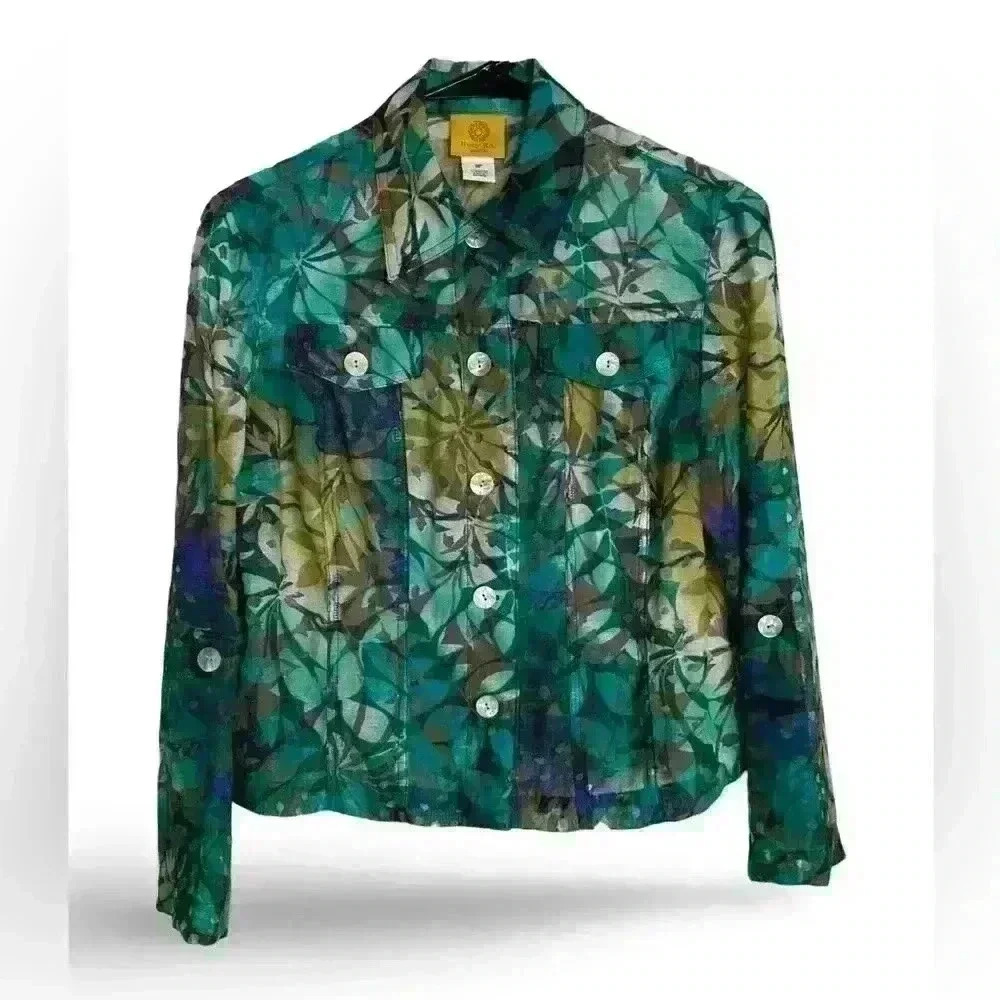 Ruby Rd. Burnout Feather Light Summer Jacket with Mother of Pearl Buttons 8P